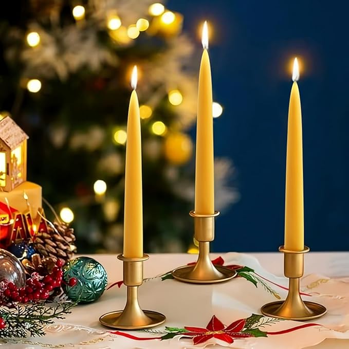 12 Pack Beeswax Taper Candles,8in Dripless Pure Beeswax Candles Non Toxic,8 Hours Long Burning 100% Natural Candle Sticks,Smokeless and Unscented Bees Wax Candle for Home,Prayer,Tall Tapered