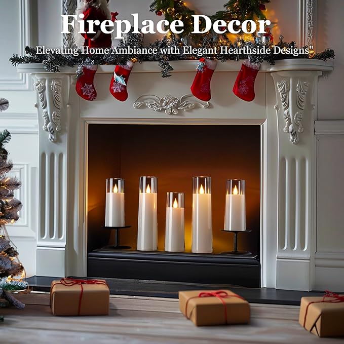 Amagic Pure White Acrylic Flameless Candles, Battery Operated Candles, Flickering LED Pillar Candles with Remote Control and Timer, Warm Yellow Light, D2.2 xH5 5" 6" 7" 8", Set of 5