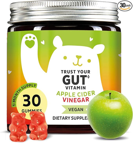 Bears with Benefits Apple Cider Vinegar Gummy Bears - Metabolism Booster Complex with Vitamin B6, B12, Iodine, Folic Acid - Well-Being & detoxification - Vegan - Balanced Gut (30 Gummies)