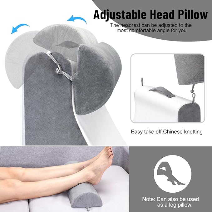 Reading Pillow for Sitting in Bed Adult, Back Pillow for Bed Sitting Up, Full Support for Comfort Solid Foam Chair with Arms Rest and Head Rest Pillow for Watching TV/Reading -19in (Grey & White)