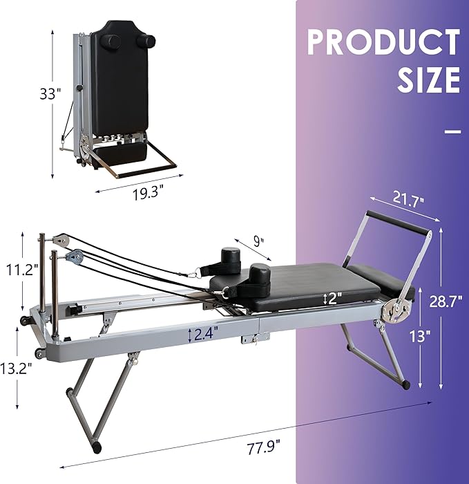 DlandHome Pilates Reformer, Foldable Pilates Reformer Machine with Springs & Resistance, Suitable for Advanced and Beginners Users Adjustable Pilates Equipment for Full-Body Home Workout Up to 330 lbs
