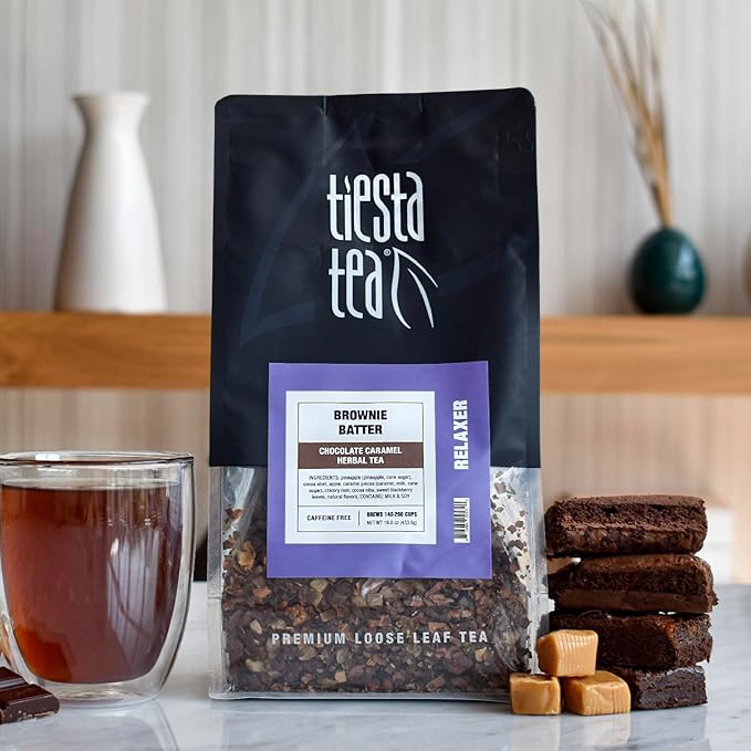 Tiesta Tea - Brownie Batter, Loose Leaf, Chocolate Caramel Herbal Tea, Non-Caffeinated Blend, Make Hot or Iced & Brews Up to 140-200 Cups, 16 oz Resealable Bulk Pouch