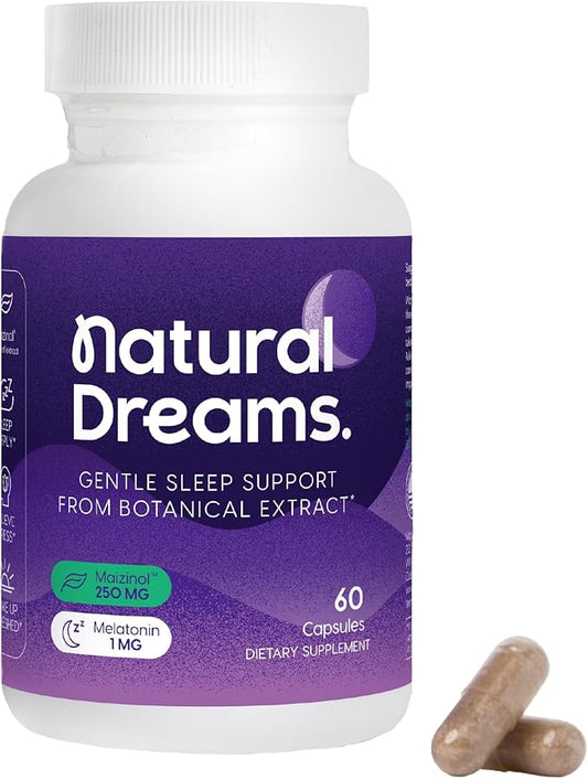 Univera 1mg Melatonin, Natural Dreams, Botanical & Herbal Ingredients, Support Sleep Quality, Refresh Morning, 250mg Maizinol, Sleep Aid (60 Capsules, 30 Day Supply)