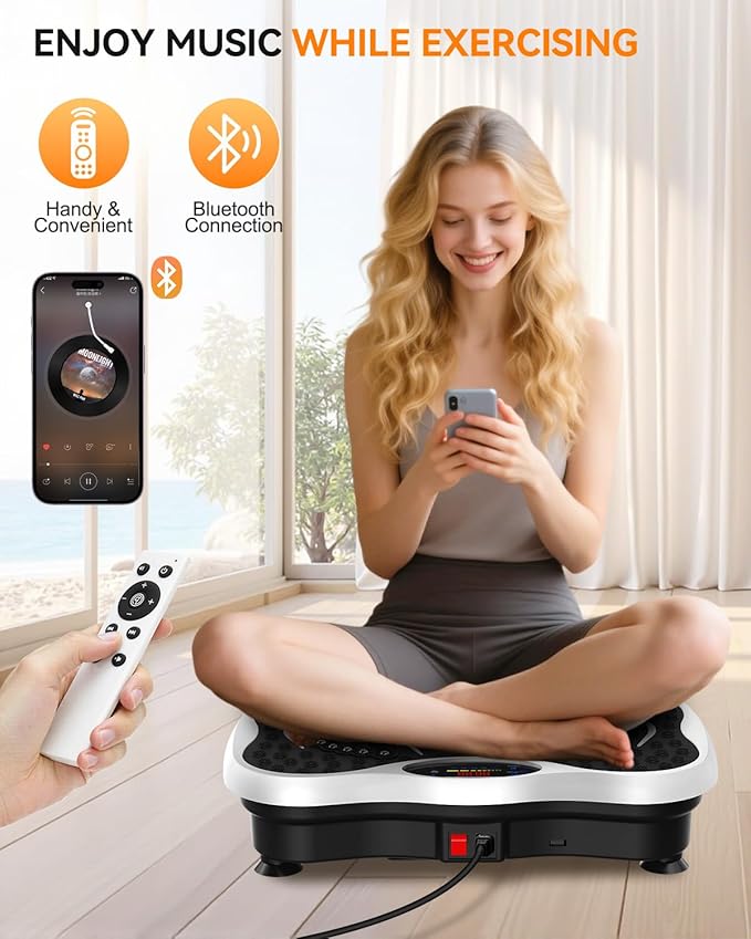 Vibration Plate Exercise Machine for Lymphatic Drainage, Vibration Plate with Bluetooth and LED Display for Women Men 120 Speed Levels Vibrating Equipment for Weight Loss Workout Equipment for Home
