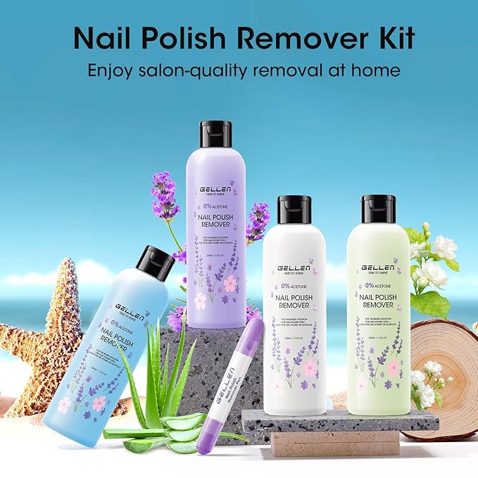 Gellen Nail Polish Remover Kit with Corrector Pen, 9.47fl oz Non-Acetone Nourishing Formula Unscented Nail Polish Remover, Soft Aloe & Vitamin E Infusion, Perfect for Home DIY or Salon Use
