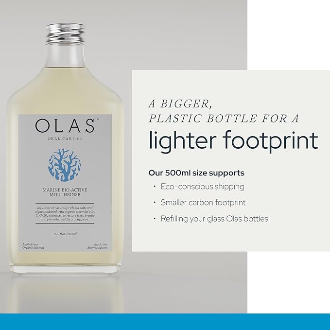 Olas Alcohol Free Mouthwash & Oral Rinse - Marine Bio-Active Mouth Rinse with Essential Oils & Antioxidants for a Healthy Oral Microbiome - Fluoride Free Natural Mouthwash (500 ml)