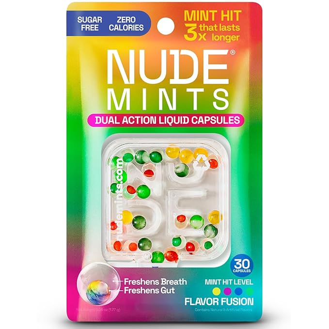 NUDE MINTS | Dual Action Liquid Capsules | Mouth Watering Mint - Lasts 3X Longer - 3X Stronger - Extreme Bad Breath Treatment For Adults - Sugar Free, 0 Calorie - All Flavors - 10 Pack - 300 Capsules