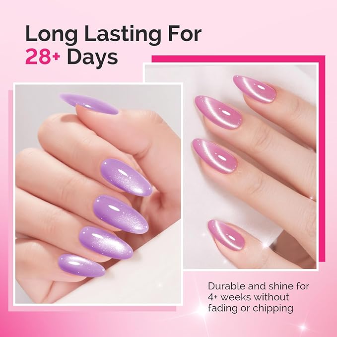 MelodySusie Macaron Pink Blue Cat Eye Set Cat Eye Gel Nail Polish Set 6 Pcs, 0.26 Fl Oz Glitter Holographic Magnetic Nail Polish with Magnet, UV Nail Polish for Nail Art Manicure Salon DIY at Home