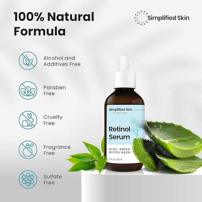 Simplified Skin Retinol Serum for Face – 2.5% Retinol with Hyaluronic Acid – for Acne Marks, Smoothing Fine Lines & Wrinkles – Day & Night Anti-Aging Serum – 2 Fl Oz