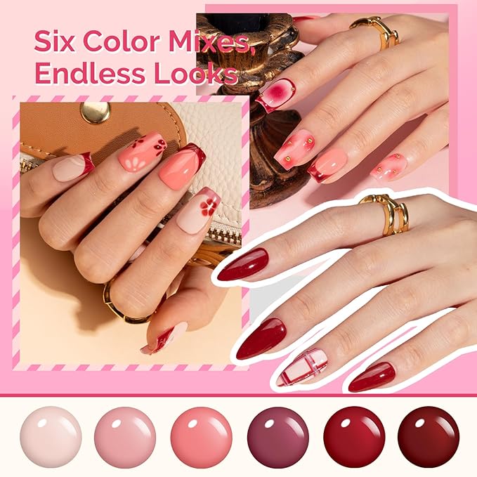 MelodySusie Highly Pigmented New Year Valentine Gel Nail Polish Set, 0.56 fl.oz Tilt-and-Stand Bottle,HEMA Free Plant-Based,6 Colors Crimberry Spark,Soak Off Manicure Gift Box,Cherry Burgundy Red