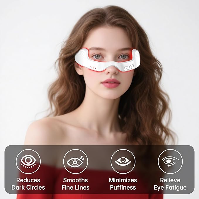 Red Light Eye Massager,Red Light Glasses,Under Eye Light Therapy Device,Red Light Beauty Device Eye Massage Light-Weight,Reducing Dark Circles,Puffiness,Wrinkles,Relieve Eye Bags,Eye Fatigue (Milky)