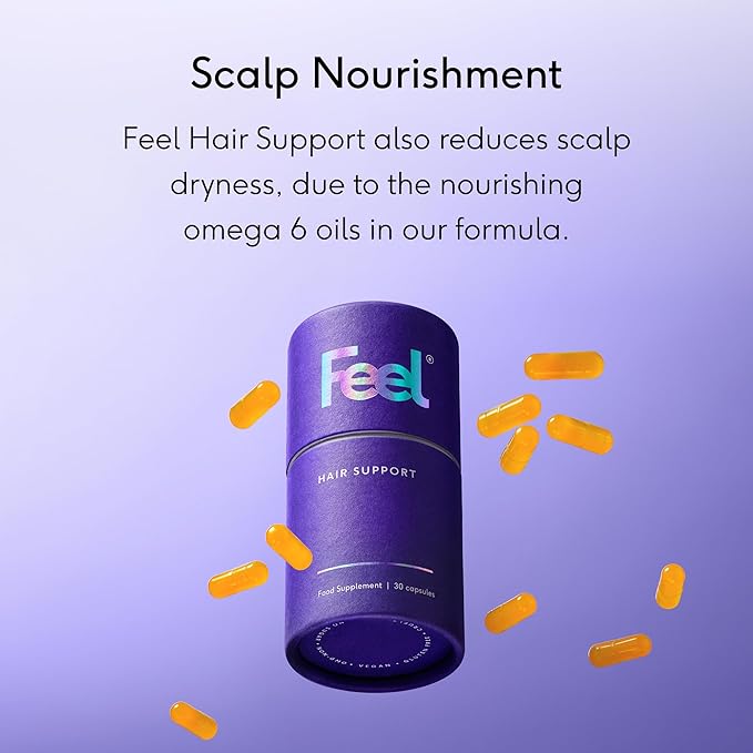 Feel Hair Support, Natural Support for Female Hair loss and Thinning Hair, Vegan, Contains Biotin and Rosemary Oil, 30 Capsules