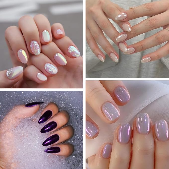 Mermaid Pearl Chrome Nail Powder 12 Colors Metallic Mirror Effect Iridescent Aurora Nail Glitter Pigment Rub-on Dust for Gel Nails Decoration Manicure Design