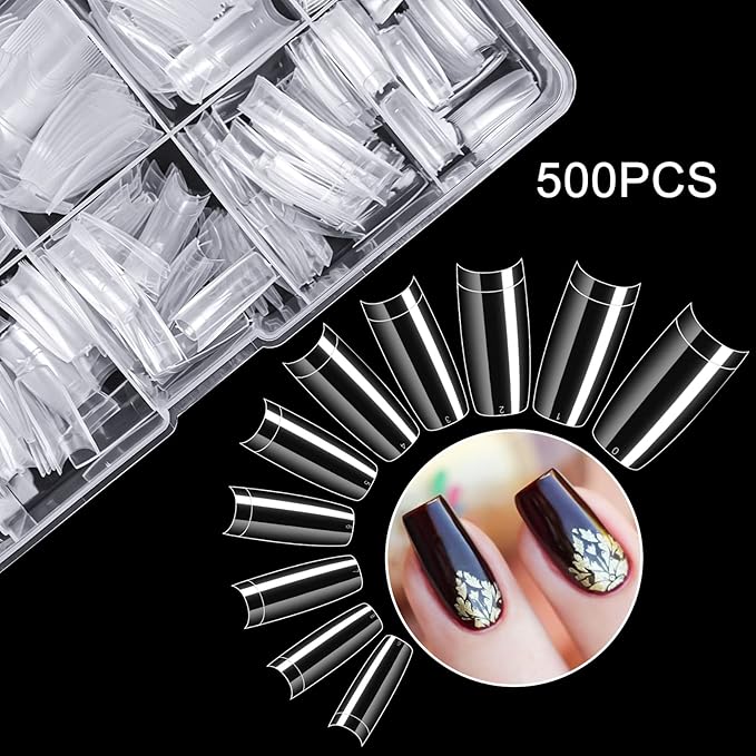krofaue 500PCS Clear False Nails Tips - Half Cover Lady French Style Acrylic Artificial Tip Manicure with Box of 10 Sizes for Nail Tips Art Salons and Home DIY