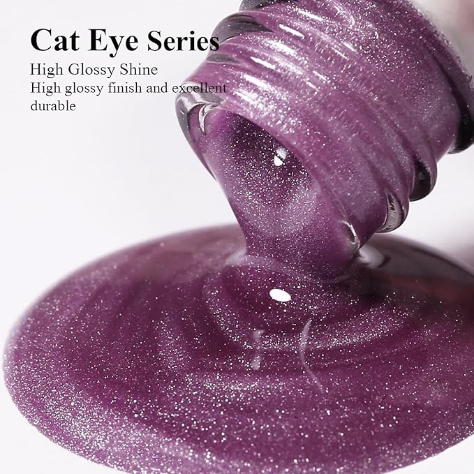 Imtiti Plum Purple Cat Eye Gel Nail Polish with Magnet, Holographic Glitter Shimmer Magnetic UV Gel Polish for Nail Art Soak off UV Led