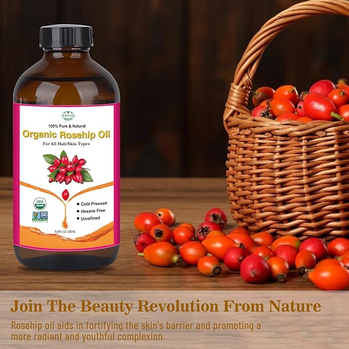 Rosehip Seed Oil for Face, 100% Pure Natural Organic Rosehip Oil Cold Pressed Unrefined Facial Oil for Anti-Aging, Acne Scar, Moisturizing Skin Hair Care (No Dropper, 8.45oz/250ml)