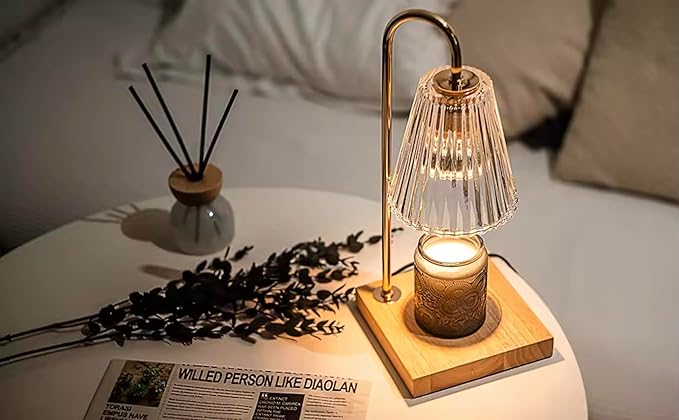Candle Warmer Lamp with Dimmer – Electric Wax Melting Lamp for Jar Candles | Adjustable Brightness, Safe & Stylish | Metal & Wood Design, Home Décor Night Light (US Plug)