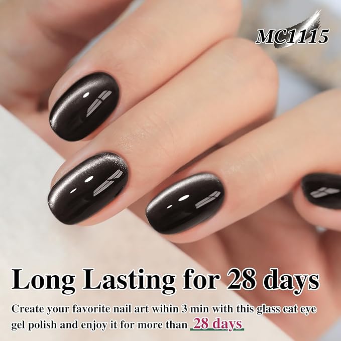 Double Rhythm Jelly Glass Cat Eye Gel Polish with Magnet 15ML Holographic Glitter Shimmer Translucent Sheer Color Magnetic Nail Polish Salon DIY at Home (Jelly Black-MC1115)