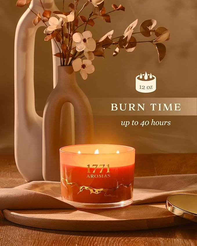 Pumpkin Spice Scented Candles - Fall Candles - 100% Natural Soy Wax - Large 3 Wick Jar Candle - Up to 50 Hours Burning - Gift-Ready Candle for Men & Women - Aromatherapy Candles