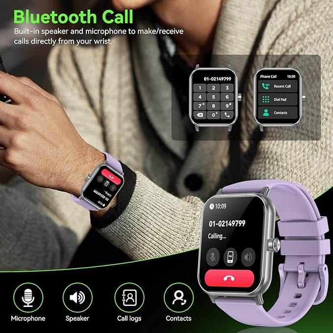 Smart Watch for Men Women, 1.85" HD Touchsreen Fitness Tracker, 120+ Sport Modes, 24/7 Heart Rate & Sleep Monitor, Pedometer, Calories, IP68 Waterproof, Fitness Watch for Android iPhone (Purple)