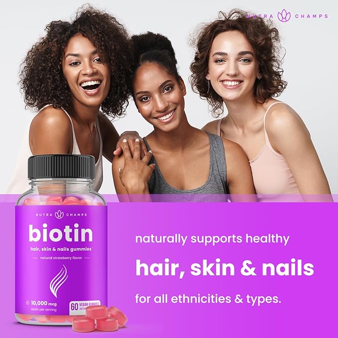 Biotin Gummies 10000mcg [High Potency] for Healthy Hair, Skin & Nails Vitamins for Women, Men & Kids - 5000mcg in Each Hair Vitamins Gummy - Vegan, Non-GMO, Hair Health Supplement