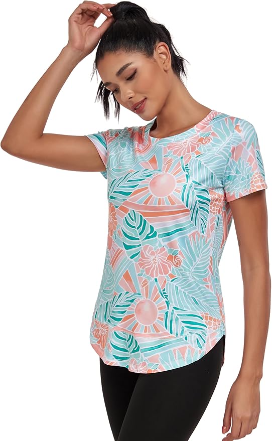 Women's Short Sleeve Workout Shirts Crewneck Sports Yoga Running Dry Fit Tops Side Split Tee