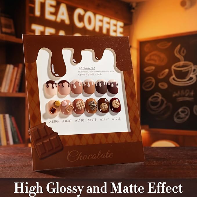 Double Rhythm 6 Pcs 15 ML Gel Polish Set Same Color Same Bottle Soak Off Gel Polish Kit Nail Art Manicure Salon DIY at Home for Women (Burgundy Cherry Brown Coffee -T6-69)