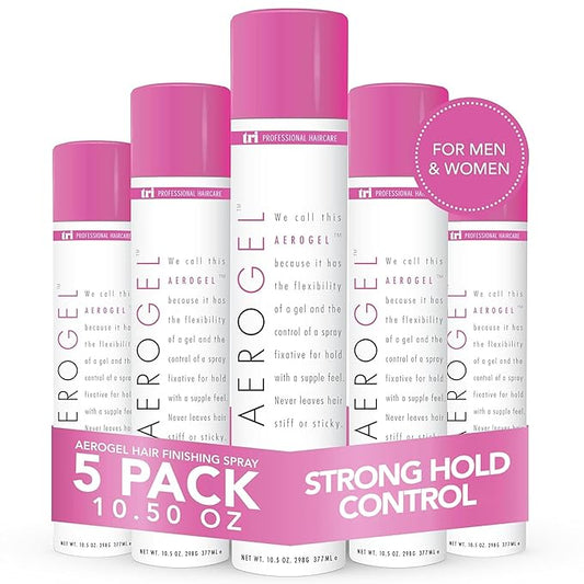 TRI Design Aerogel Hairspray - Strong Hold Hair Finishing Spray for Volumizing & Control, Flexible Styling for All Hair Types, Non-Sticky and Scented - For Women and Men - Pack of 5 (10.5 Oz)