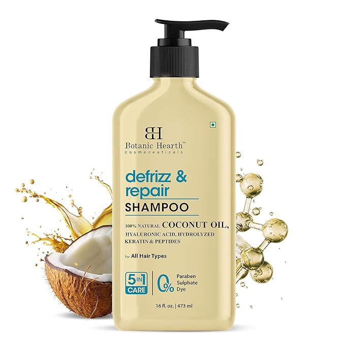 Botanic Hearth Coconut Oil Shampoo Infused With Hyaluronic Acid, Hydrolyzed Keratin & Peptides | Clarifying Shampoo To Defrizz, Repair & Strengthen Hair | For All Hair Types, 16 Fl Oz