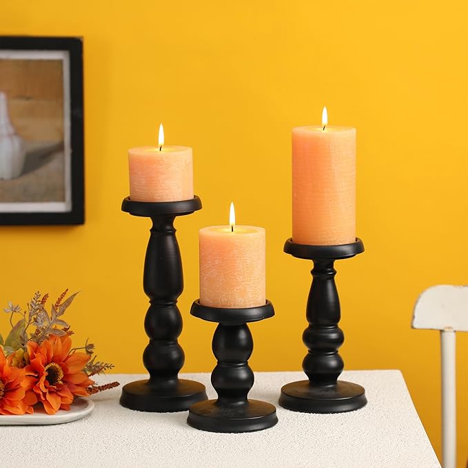 3x4 Inch Fall Yellow Pillar Candles Set of 3 - Unscented Fall Candles, Large Big Candles, Smokeless Dripless Candles for Dinner Fall Table Decor, Home Rustic Decor, Fall Centerpieces for Table