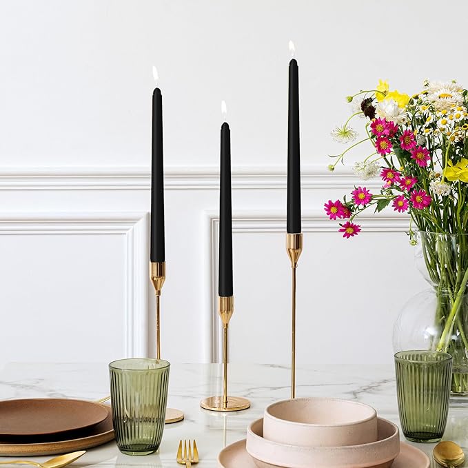4 Pack Black Taper Candles - Taper Candles 10 Inch Dripless, Smokeless & Unscented - 8 Hours Long Burning - Hand Poured Tall Candlesticks - Ideal for Weddings, Dinner Parties, and Home Decor