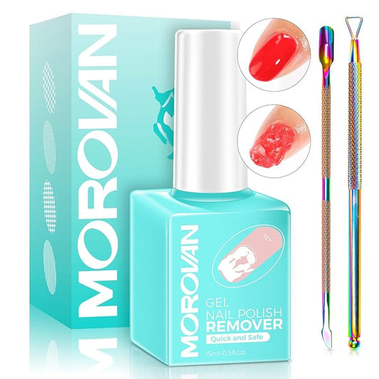 Morovan Gel Nail Polish Remover: Easy Remove Gel Polish Natural Formula Portable Kit with Cuticle Pusher & Scraper No Soaking or Wrapping