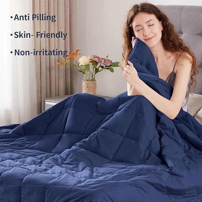 Weighted Blanket Queen Size (60"x80" 25lbs),Ultra Soft and Cozy Cooling Weighted Blanket Queen Size for Adult,Heavy Blanket with Machine Washable Soft Blanket, Blue
