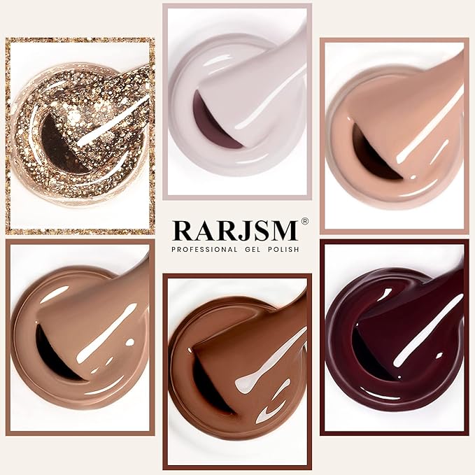 RARJSM Gel Nail Polishes Set of 6pcs Brown Coffee Wine Red Burgundy Nude Purple Pink Champagne Gold Glitter Winter Color Gel Polish Soak Off Curing Require Nail Manicure Salon Beginner DIY at Home