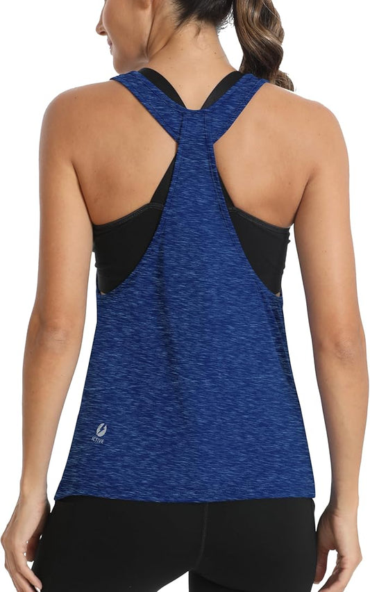 ICTIVE Workout Tops for Women Sleeveless Open Back Muscle Racerback Exercise Tank Shirts
