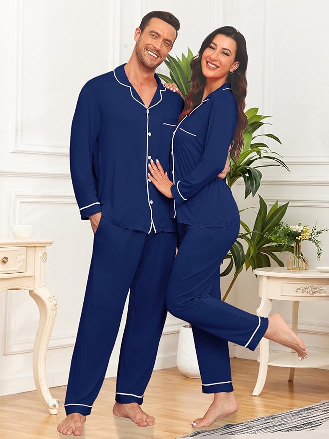 Men Modal Pajama Set Long Sleeve Pjs Button Down Sleepwear Soft Comfy Loungewear Sets 2 Piece Nightwear S-3XL
