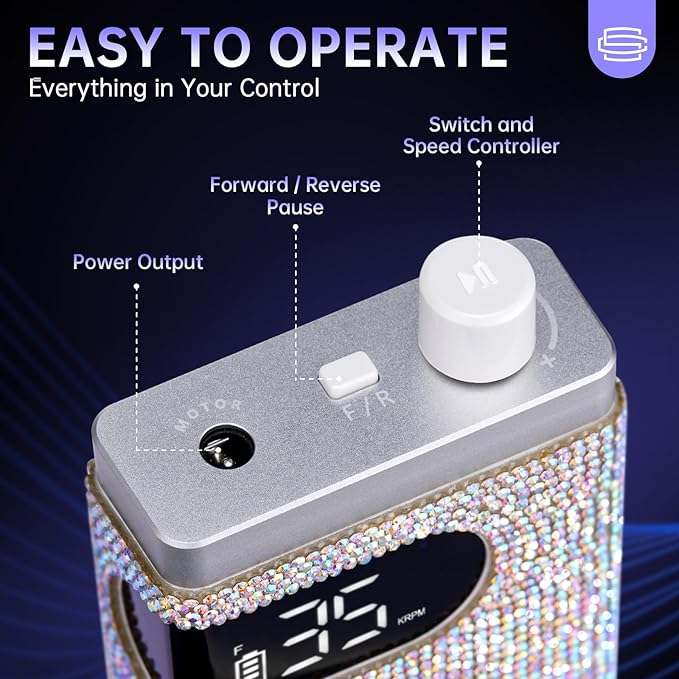 Rechargeable 35000RPM Nail Drill Sparkling Portable Professional Electric Nail File with 12 Drill Bit for Acrylic/Gel Nails Professional Nail Tools for Manicure Pedicure, Glitter