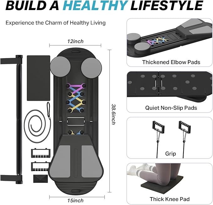 Pilates Board, Pilates Reformer Set with Timer, Multifunctional Abdominal Board Ab Core Trainer Home Workout Equipment