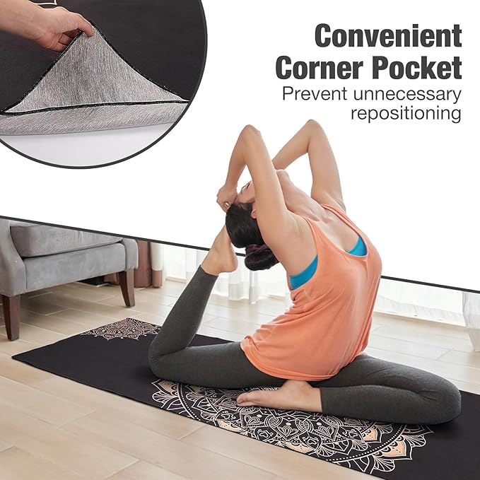 MoKo Yoga Towel, Non Slip Hot Yoga Blanket Printing Pattern Quick Dry with Corner Pocket for Bikram, Pilates, Gym Workout, Outdoor Picnic