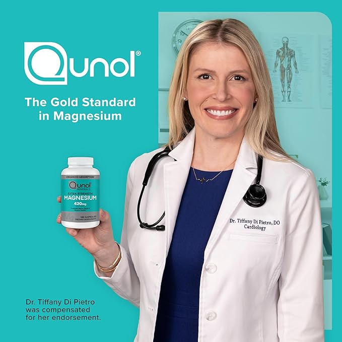 Qunol Magnesium Capsules 420mg, 100% DV, High Absorption Magnesium Supplement, Extra Strength, Bone and Muscle Health Supplement, 180 Count