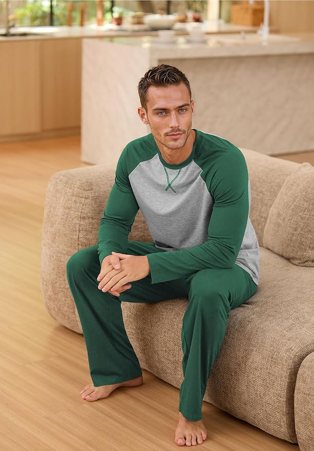 NITAGUT Men's Pajama Set Long Sleeve Sleepwear 2 Piece Loungewear with Pockets Soft Comfy Nightwear