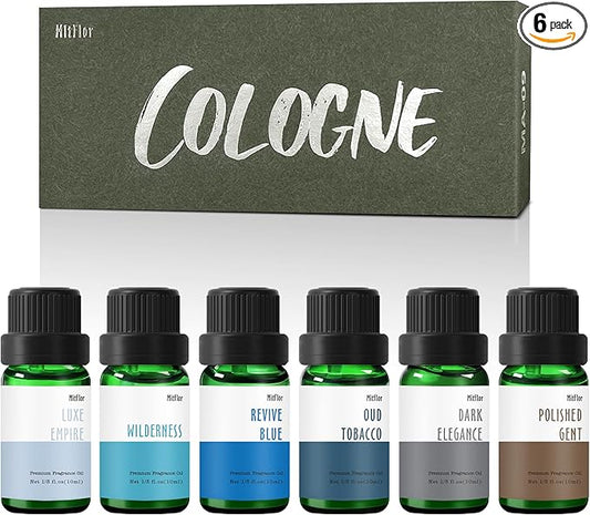 Fragrance Oil, MitFlor Cologne Perfume Oils Set, 10ml x 6, Scented Essential Oils for Diffusers for Home, Fragrance Oil for Soap & Candle Making, Aromatherapy Diffuser Oils Scents Gift Set