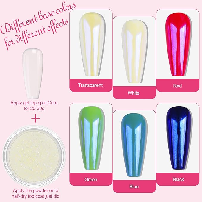 Artdone Blue Aurora Chrome Nail Powder, Iridescent Unicorn Powder Metallic Mirror Effect Pigment Pearlescent Mermaid Pearl Glitter Dust Kit, Nail Art Decoration, Resin Craft