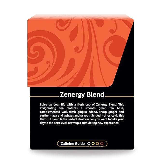 Organic Zen-ergy Blend Tea - Kosher, Contains Caffeine, GMO-Free - 18 Bleach Free Tea Bags