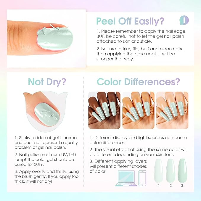 ROSALIND Macaron Gel Nail Polish Set, 12 Colors White Yellow Green Gel Polish Light Pink Candy Colors Gels Polish Set Soak Off Pastel Spring Summer Gel Polish Kit for Nail Art Gift