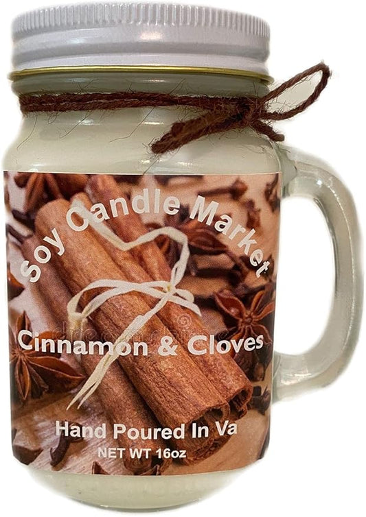 Soy Scented Candles | Handmade & Highly Aromatic Candles Burns Upto 85 Hours in Glass Jar - Perfect for Home Decor, Wedding, Birthday, Dinner (Cinnamon & Cloves, 16 oz)