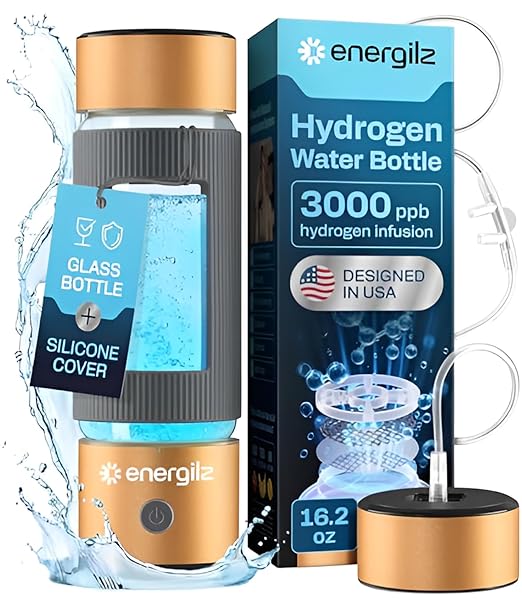 Hydrogen Water Bottle | Large 16.2 oz (480 ml) Hydrogen Water Bottle Generator 3000 ppb | Hydrogenator Machine | SPE/PEM Hydrogenated Ionizer Generator (Golden w/Gray)