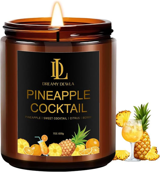 Pineapple Cocktail Candles, 7oz Pineapple Cocktail Scented Candle, Natural Soy Candles for Home Scented, Long Lasting with 50 Hour Burn Time, Gifts for Men Women