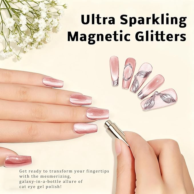 Gel Nail Polish Set, Cat Eye Gel Polish Kit, Holographic Reflective Magnetic Shimmer Glitter Nude Brown Pink Skin Tones Nail Art, Manicure Salon DIY Gifts, Soak Off, UV/LED Cured (9 Colors G)