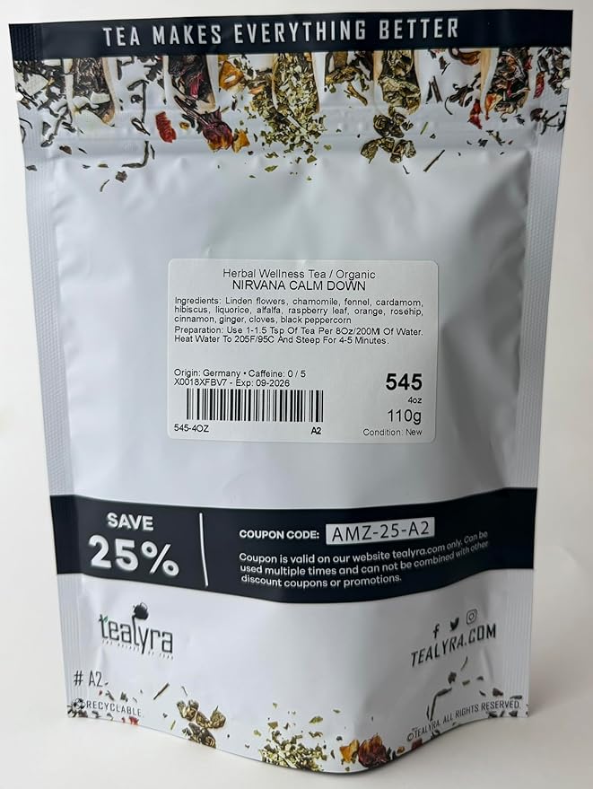 Tealyra - Calm Down - Nirvana - Chamomile Ginger Hibiscus - Wellness and Relaxing Herbal Loose Leaf Tea - Detox Tea - Caffeine-Free - All Natural - 110g (4-ounce)